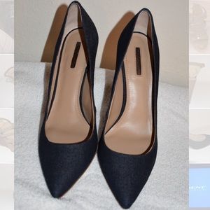 Navy blue denim heels